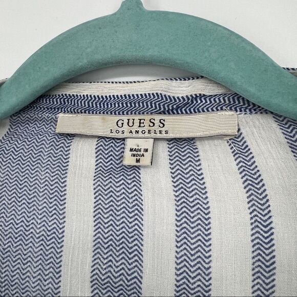 Guess Los Angeles Wrap Front Surplice Striped V-neckline Short Sleeves Blouse - Picture 2 of 9